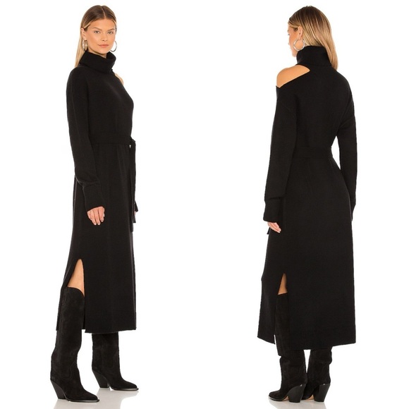 Paige Raundi Turtleneck Cut Out Wool Midi Sweater Dress Black Size Medium - Picture 2 of 14